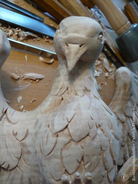 Reconstructie duif in klankbord | Restauratie preekstoel Brugge